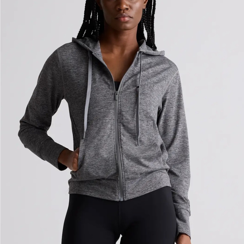 Quince Flow Knit Full Zip Hoodie, gray small